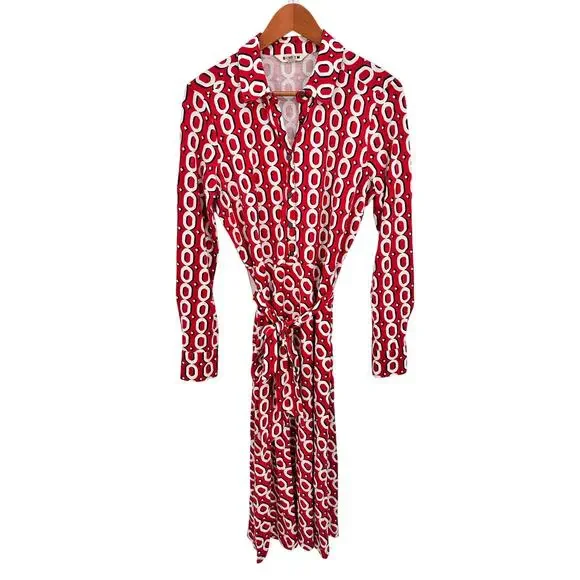 BODEN Laura Jersey Midi Shirt in Red Chain Pattern // 8 - Picture 4 of 13
